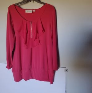 Simonton Says Womens Top L Coral 1/4 Zip Front Zip Long Sleeve